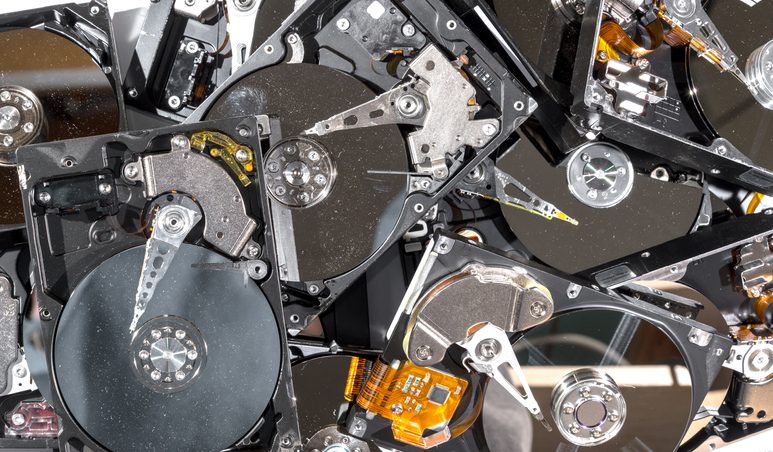 stack of old hard drives